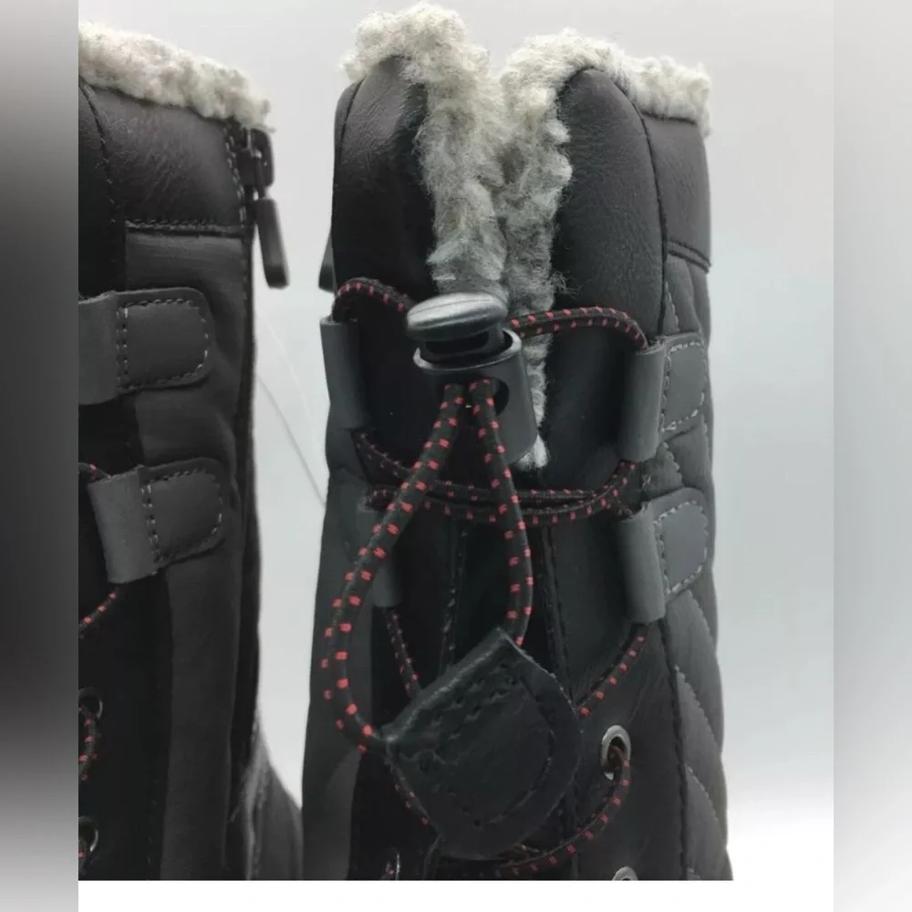Cat & Jack Kids Black Faux Fur Lined Collar Thermolite Winter Boots Size 4